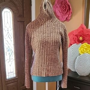 Brown Ribbed Turtleneck Sweater